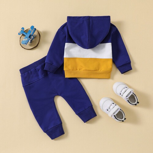 One-piece delivery for children's autumn and winter color-matching hooded hoodie suit for boys 'casual two-piece set