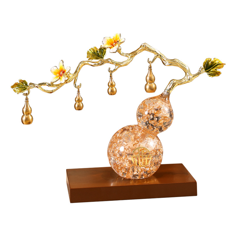 エナメル彩瑠璃玉瓢箪五福臨門風水玄関創意茶卓置物装飾事務室禅意