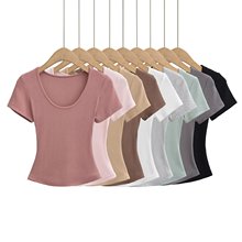 卡戴珊同款修身圆领短袖T恤女2024夏季新款基础上衣网红螺纹短袖