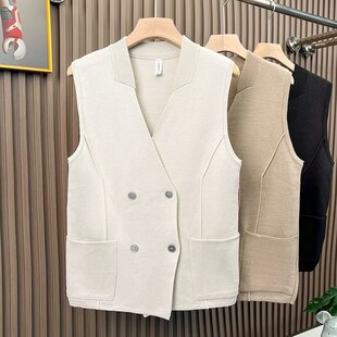 Men's Double-Breasted Knitted V-Neck Sleeveless Vest with Unique Style, Slim-Fit Vest Top for Autumn and Winter