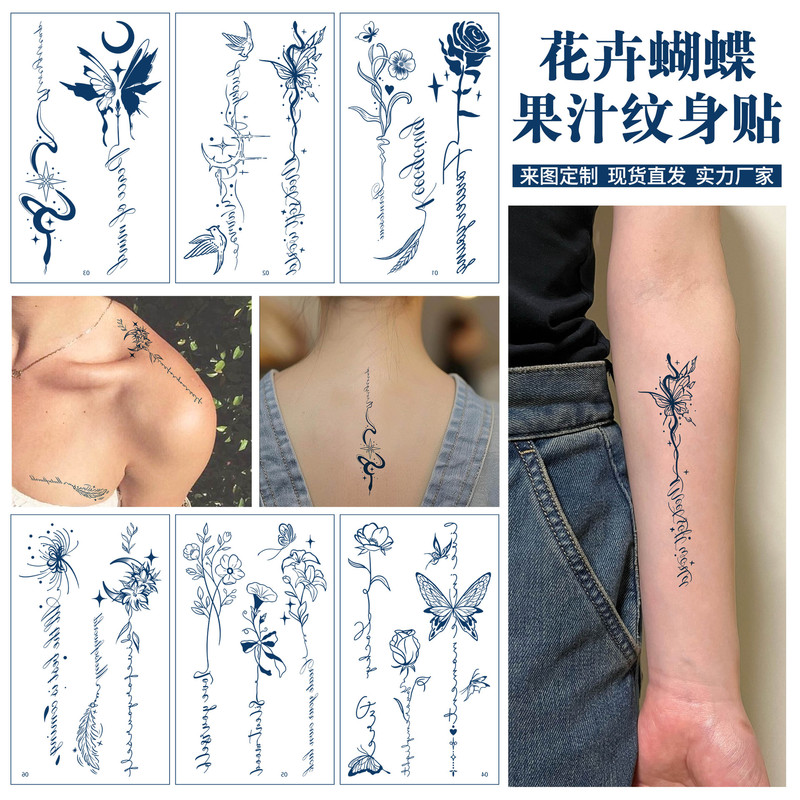 Custom Juice Tattoo Stickers, Custom Designs from Pictures, New Cross-Border Designs with Flowers, Butterflies, Roses, English Phrases, Semi-Permanent Stickers Custom Juice Tattoo Stickers, Custom Designs from Pictures, New Cross-Border Designs with Flowers, Butterflies, Roses, English Phrases, Semi-Permanent Stickers