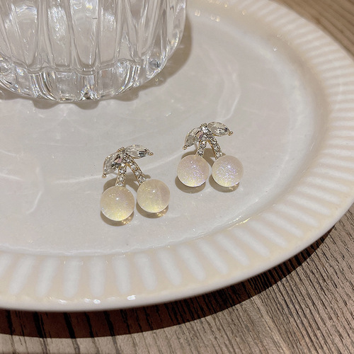 925 silver needle Korean small fresh dreamy gradient cherry earrings women's ins fashion versatile temperament zircon earrings earrings