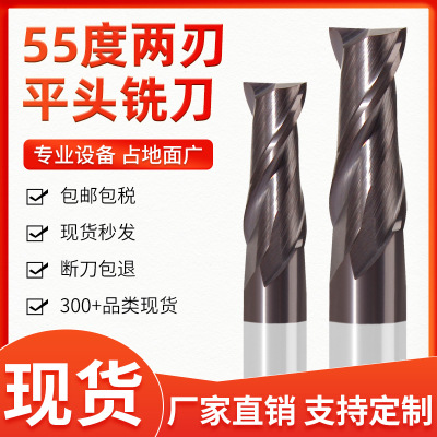 55度2刃铣刀整体合金数控CNC钨钢硬质合金键槽铣刀平底涂层加长|ms