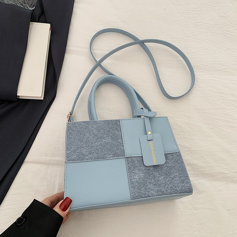 Tendencia de moda estilo coreano costura de contraste de color alta textura bolso de mano casual de todo fósforo pequeño bolso cuadrado bolso de mensajero de un solo hombro mujer