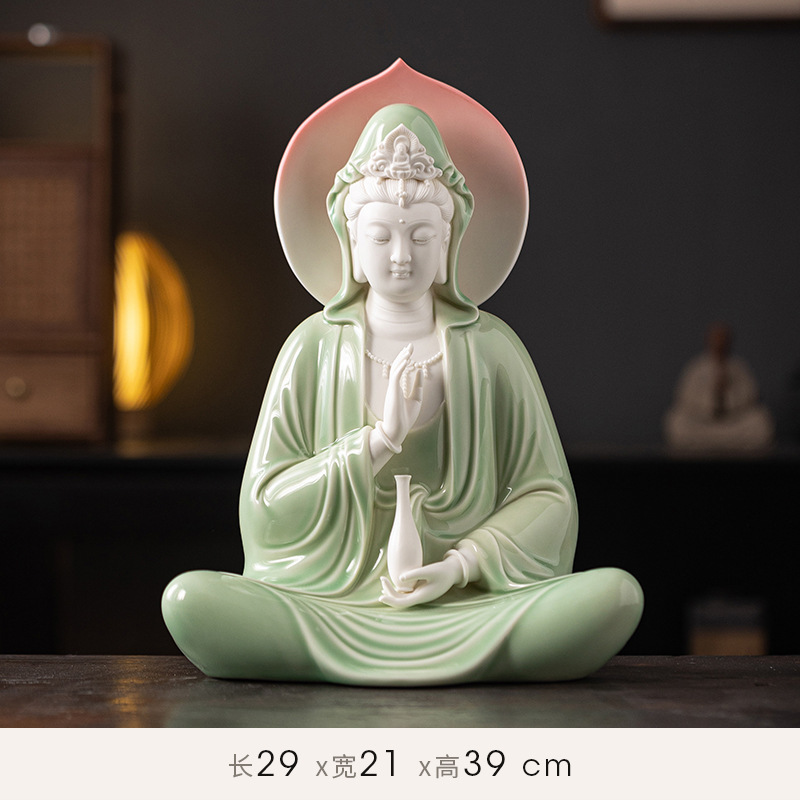 德化陶瓷观音菩萨摆件自在观世音佛像供奉南海观音家居客厅装饰品|undefined