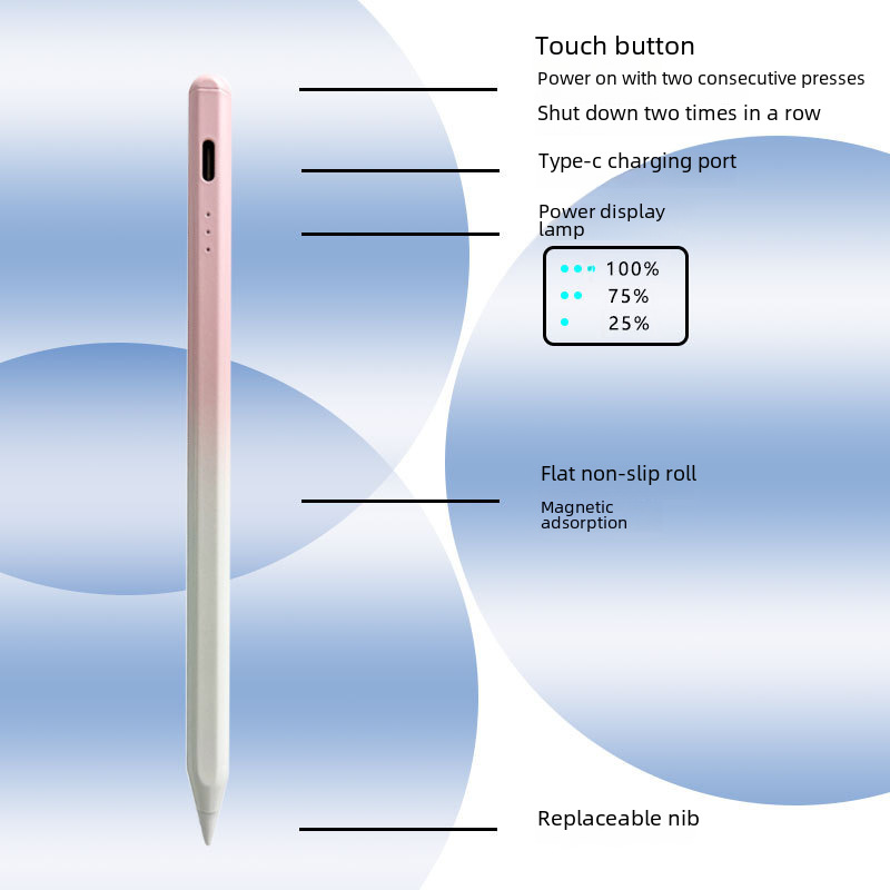 Capacitive Pen Compatible with iPad, Active Capacitive Pen with Three-Light Battery Display, Anti-False Touch, Tilt Sensitivity, Active Capacitive