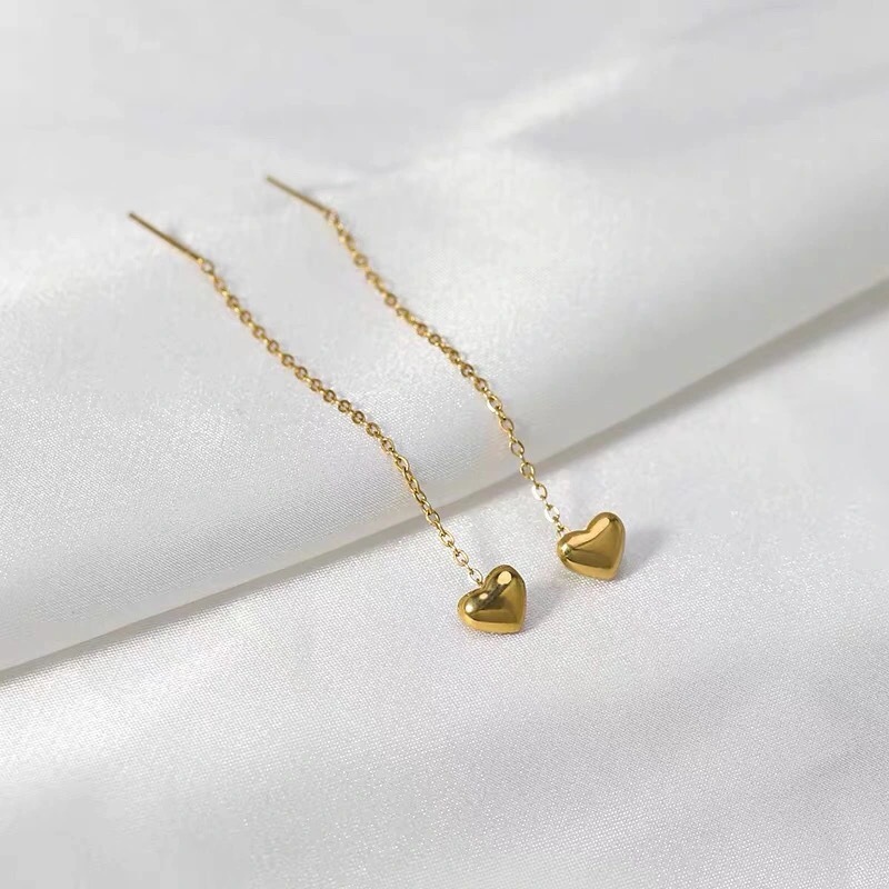 New heart-shaped womenu0027s thin tassel titanium steel earrings