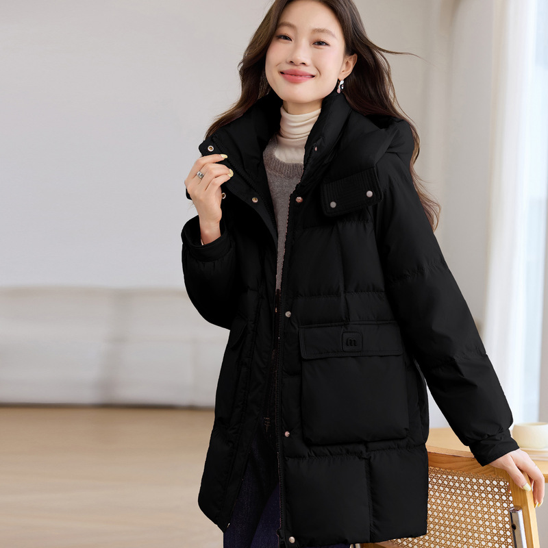 连帽棉服女冬2025新款小个子中长款时尚洋气保暖宽松运动棉衣外套|undefined