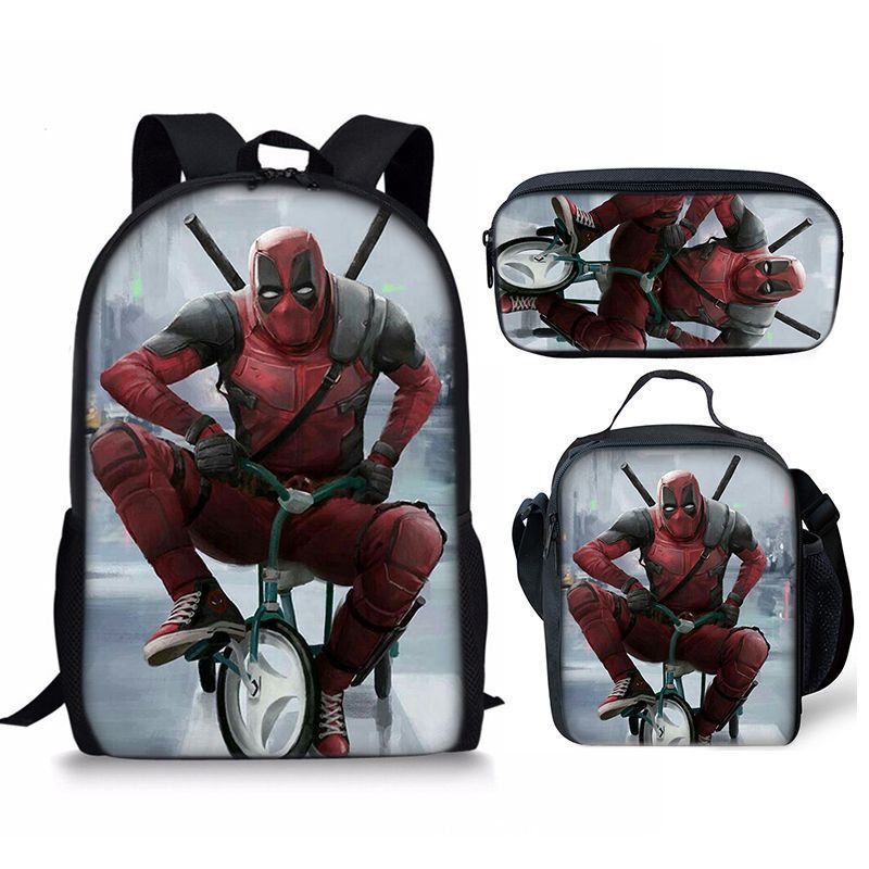 Nuevo deadpool Deadpool paquete de comida de tres piezas bolsa de lápices estudiante mochila de bebé Amazon lindo todo fósforo portátil