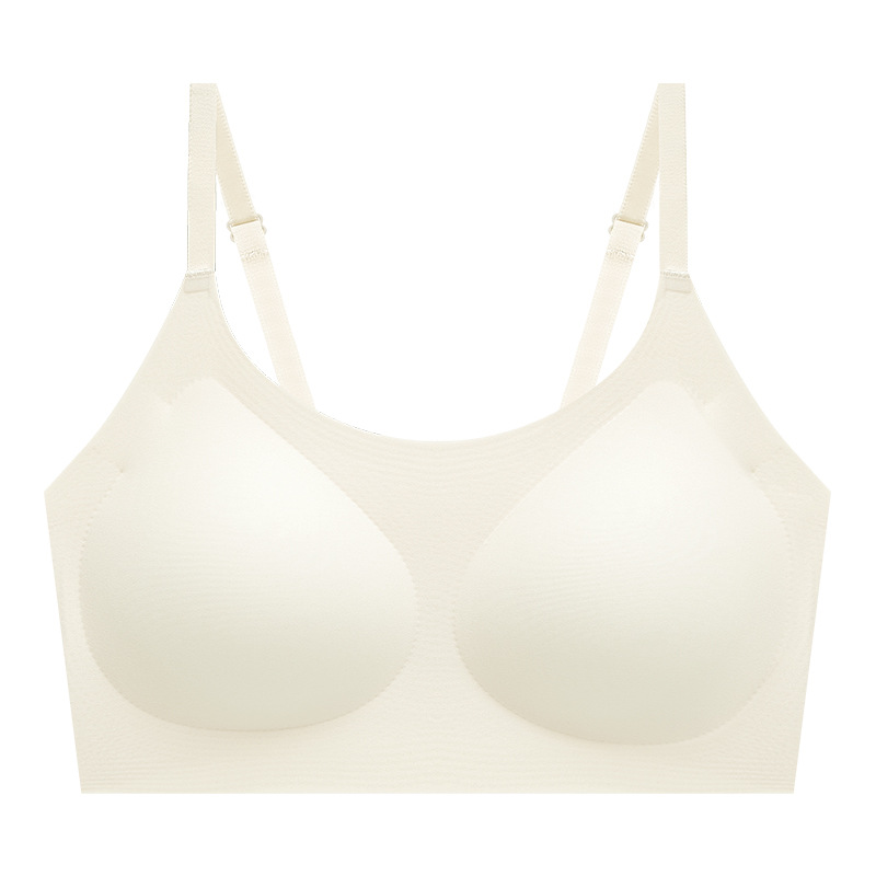 Ropa interior delgada sin marcas para mujeres Pequeño pecho grande sin anillo de acero de elevación de soporte superior ventilado sujetador de pecho fijo taza hermosa espalda