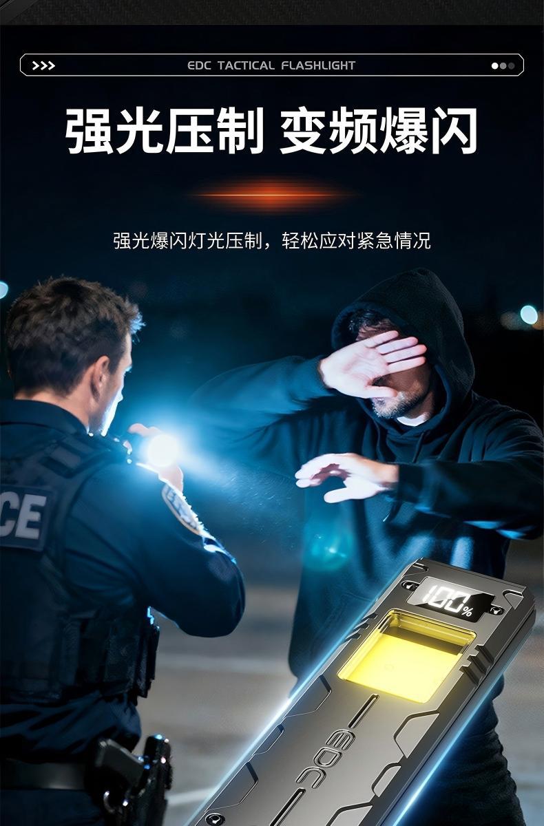 Cross-border high-brightness flashlight EDC multifunctional tactical magnetic work light with pen clip, outdoor portable digital display LED flashlight