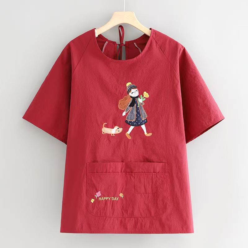 Half-sleeve upgraded water-repellent embroidery girls red