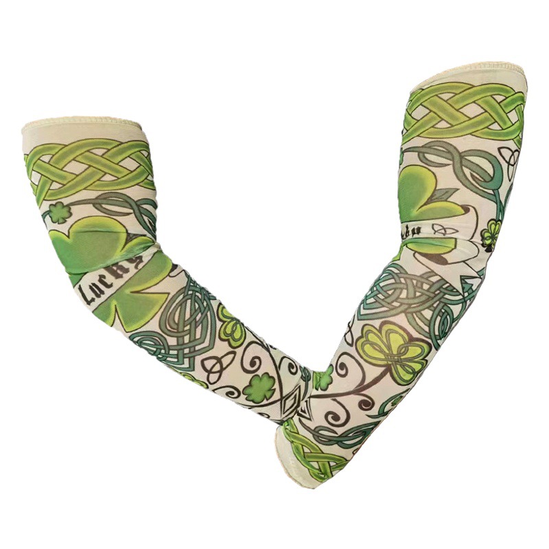 Verano trébol tatuaje oesleeve hielo seda brazo protección pesca protección solar viaje esencial