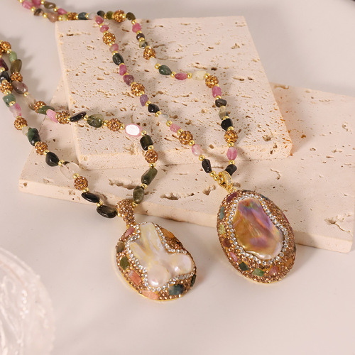 Freshwater Baroque natural pearl necklace high-end pendant clavicle neck chain 18k gold plated color-preserving jewelry