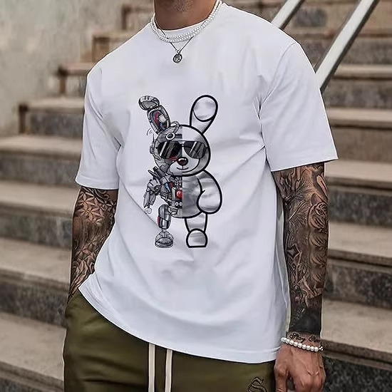 Tide Brand Mechanical Rabbit Printed Short-sleeved T-shirt, European And American Loose Large-size T-shirt Top_viptrois.com