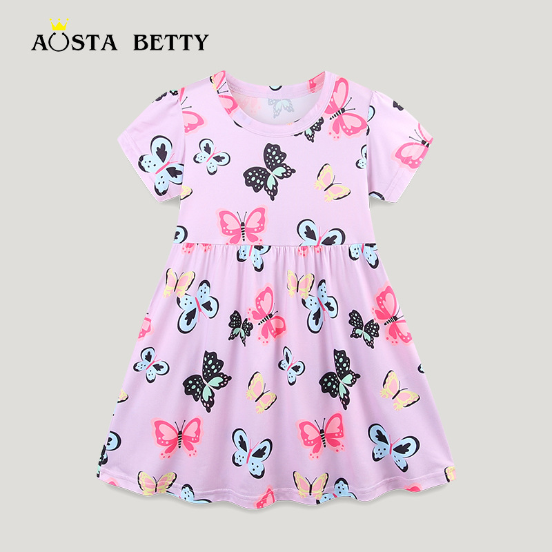 Kids Butterfly Print Dress Pink A-Line 2-5Y