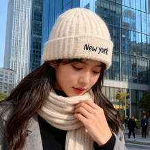 大头围字母刺绣针织毛线帽子女冬季保暖防寒冷帽显脸小瓜皮包头帽