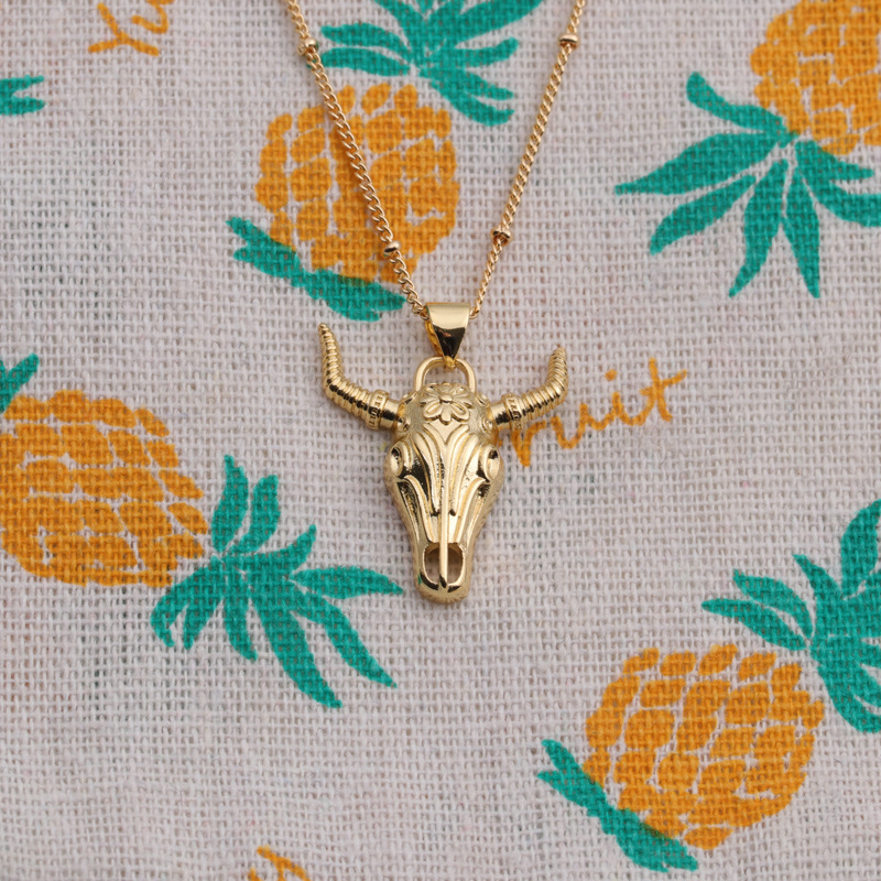 Copper zircon necklace elephant bull head pendant necklace female wholesale