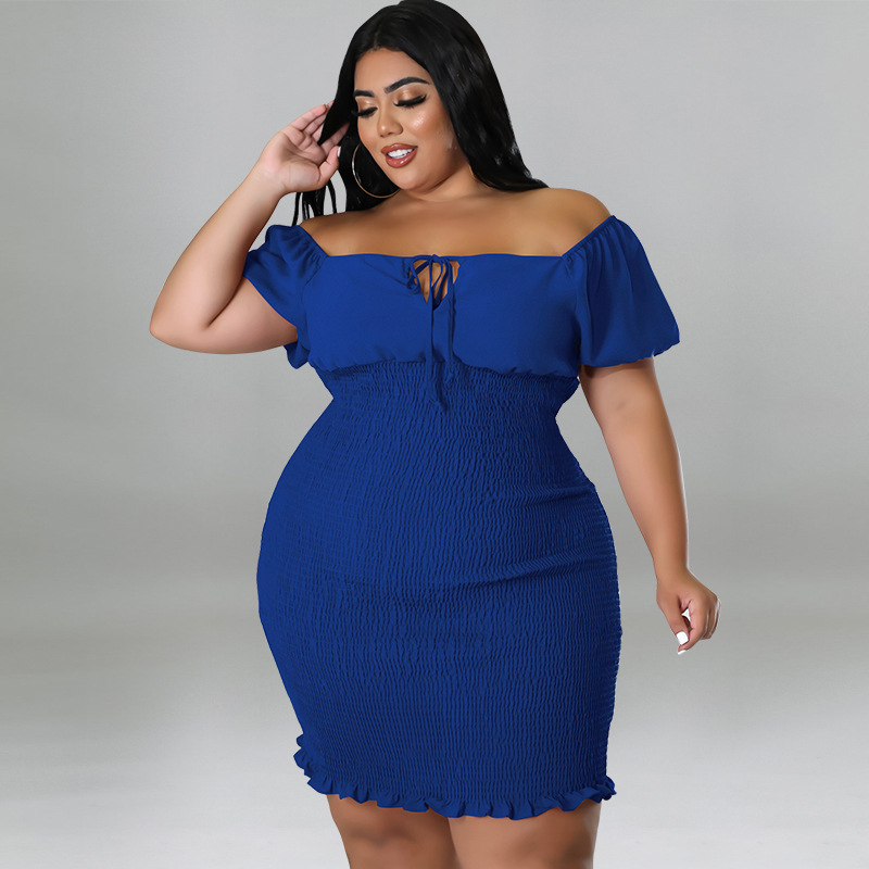 MY978 plus Size Women's Summer Off-Shoulder Bodycon Dress European American Style Regular Thickness All Pieces Included_ecoleips.com