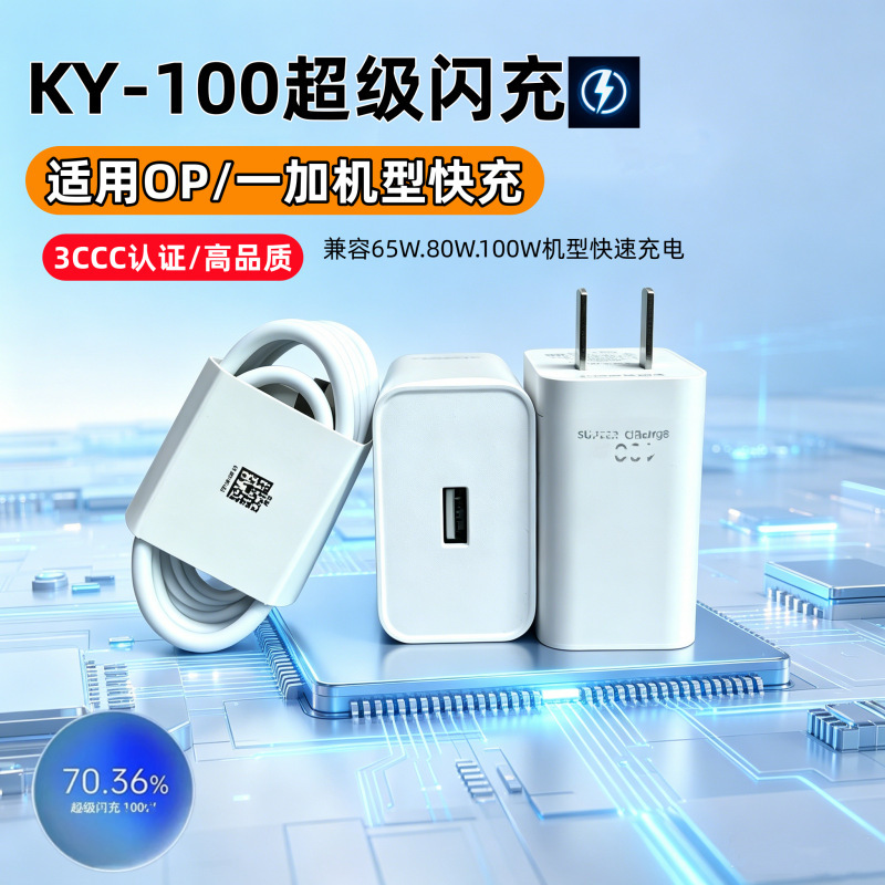 Suitable for Oppo Charger 100W Super Flash Charge Oneplus Real Me Charging Head 65W Data Cable 80W Fast Charging Set
