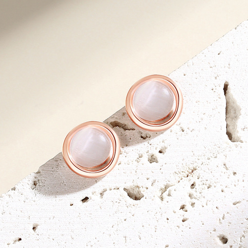 New 925 sterling silver cat's eye rose gold earrings high-end temperament light luxury earrings geometric earrings