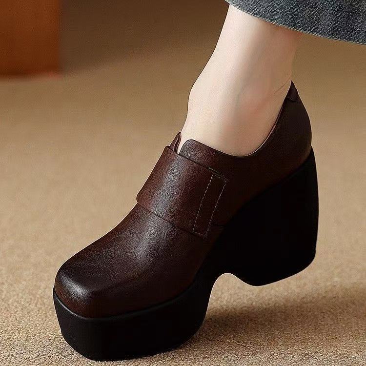 Popular Handmade Women's Shoes 10cm New Model 2025 Spring and Summer Waterproof Platform Single Shoes Wedge Heel Women's High Heels Ultra High Heels