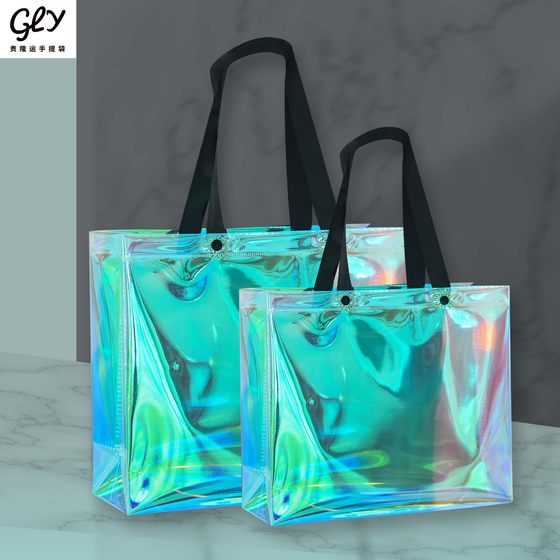 Laser Handbag PVC Colorful Logo Internet Celebrity Transparent Jelly Handbag Gift Bag Transparent Plastic Bag Customization