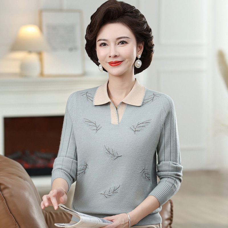 中年妈妈秋装2025新款上衣春秋针织打底衫中老年女装洋气薄款毛衣|undefined