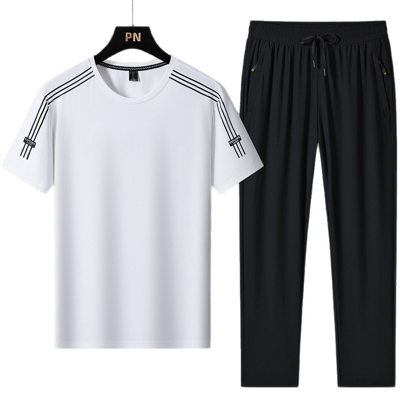 Super tamaño de verano hombre helado juego deportivo hombre delgado rápido secado pantalones de manga corta estilo coreano casual de dos piezas para hombre