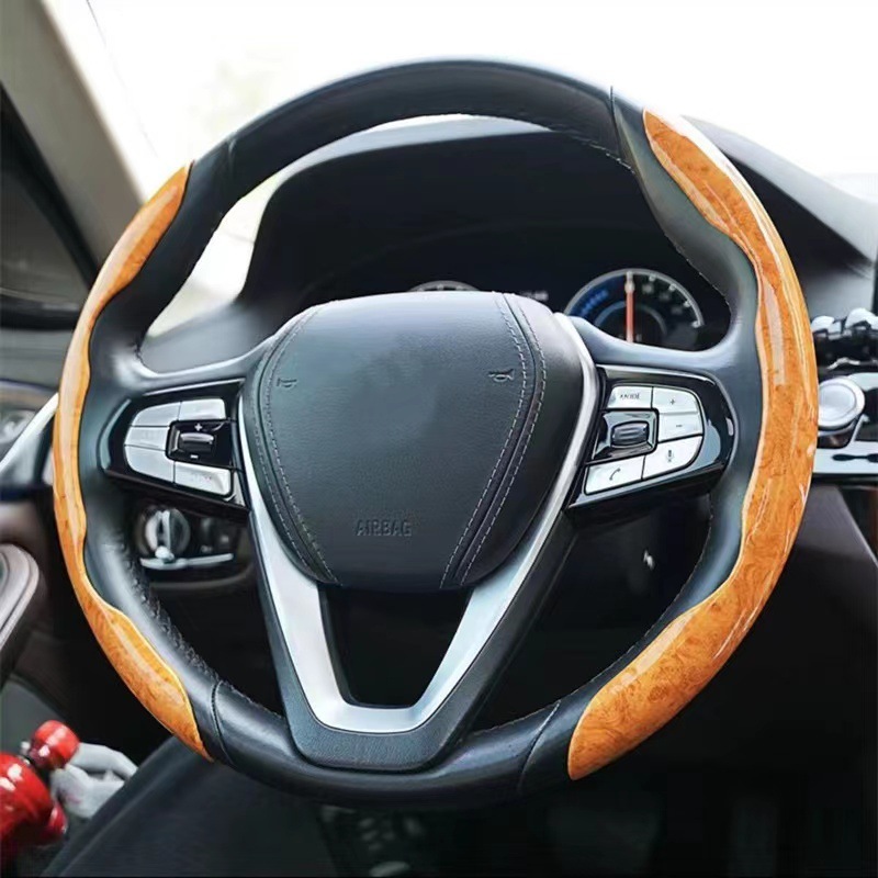 越境卸売 車用ハンドルカバー 白檀桃木目 超薄型 電気自動車ハンドルカバー Amazon|undefined