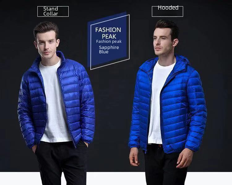 Cotton-padded jacket men's foreign trade men's light feather Rong cotton-padded jacket winter slim-fit hooded collar solid color warm vest coat men's