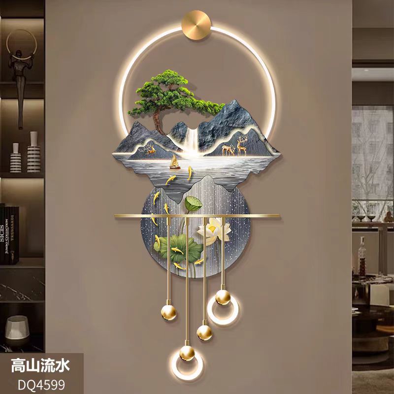 Pintura decorativa de entrada de agua de montaña de alto grado paisaje estereoscópico LED lámpara de pared nueva pintura colgante de pasillo de estilo chino