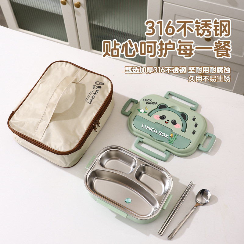 Fiambrera dividida para niños de acero inoxidable, caja de almuerzo portátil sellada a prueba de fugas, dibujos animados lindos, niños, estudiantes, escuela al aire libre