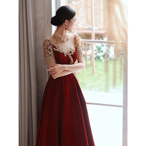 Toast wine velvet suit evening dresses Chinese bride female engagement dress simple atmosphere host singers color performance carnival dress