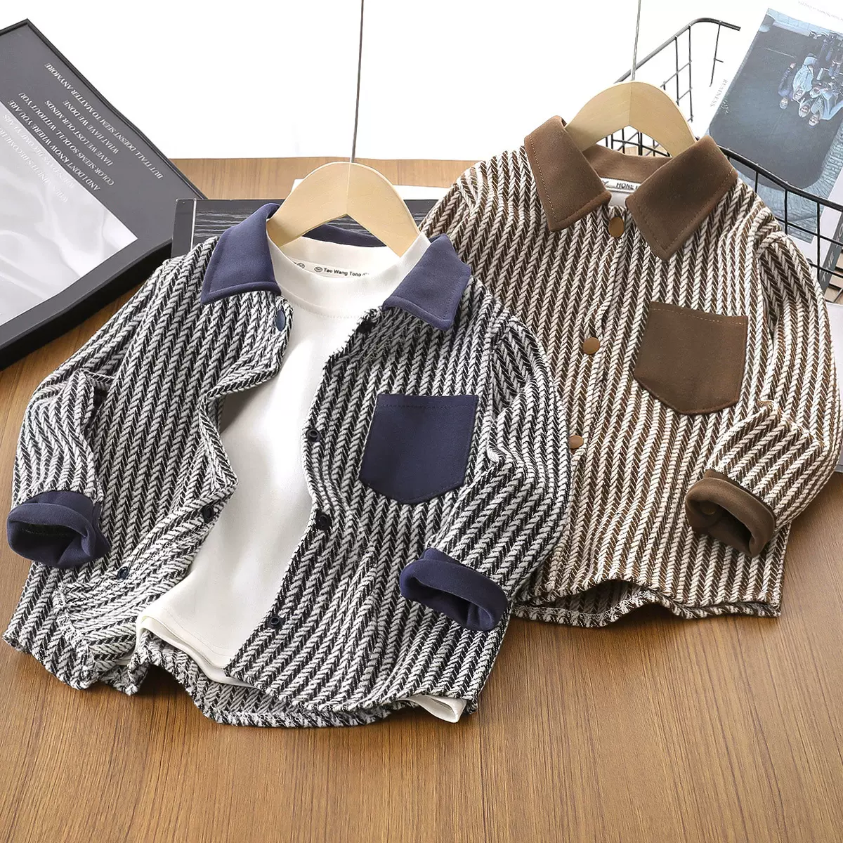 男童外套儿童秋装春秋2025条纹新款上衣男孩洋气长袖连帽衬衫外穿