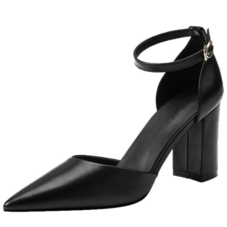 Zapatos de tacones altos puntiagudos, tacones gruesos de mujer, primavera y verano 2026, nuevos tacones medios con hebilla de estilo de hadas zapatos individuales