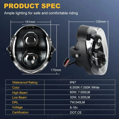 Motorcycle headlights, headlights wayroad VROD headlight LED