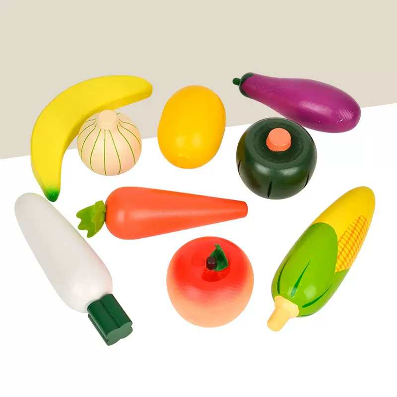 木制水果蔬菜宝宝早教认知整体不可切仿真水果玩具婴幼儿厨房玩具