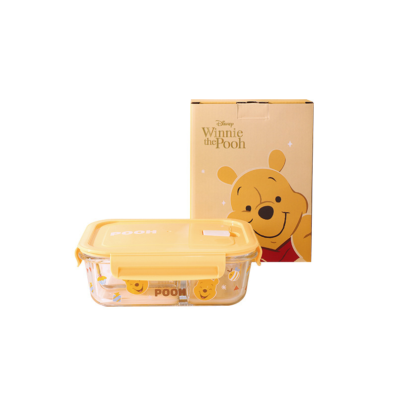 Disney Genuine Strawberry Bear Vidrio de borosilicato de tres compartiones Fiambrera Caja de regalo especial para horno microondas doméstico