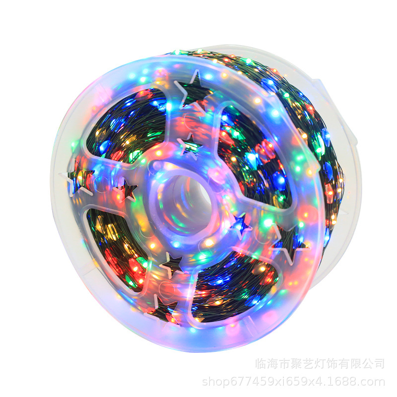 Mayorista control remoto transfronterizo árbol de Navidad LED línea recta lámpara de alambre de cobre impermeable estrella de Navidad decoración de guirlandas de caña