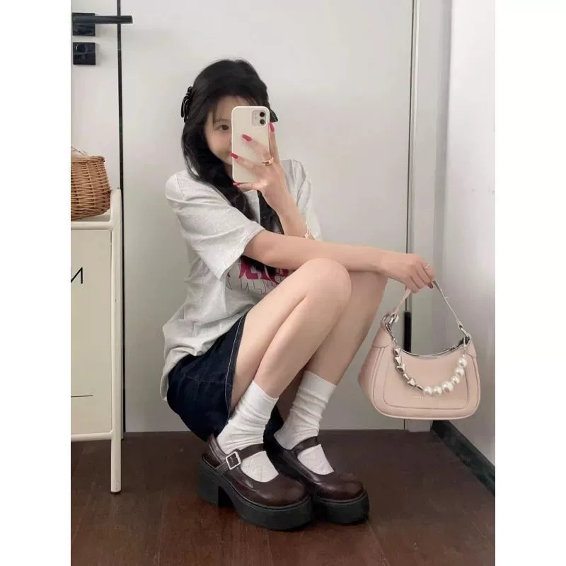 Студенческая черная ретро французская маленькая кожаная обувь 2024 летняя осень