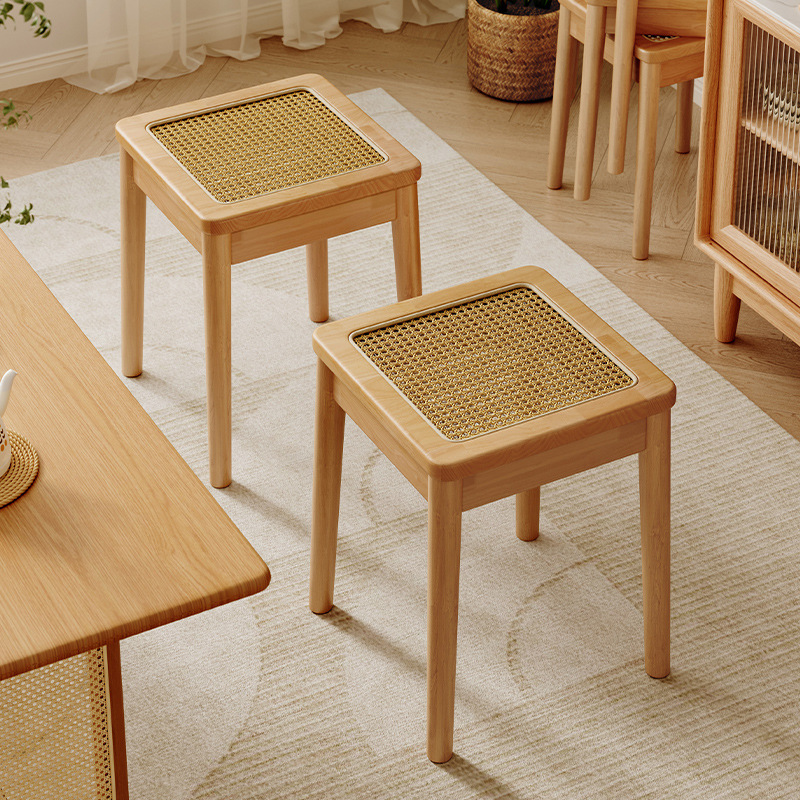 Taburete de madera nórdica de caña, taburete de comedor, taburete de comedor, taburete de comedor simple, silla alta