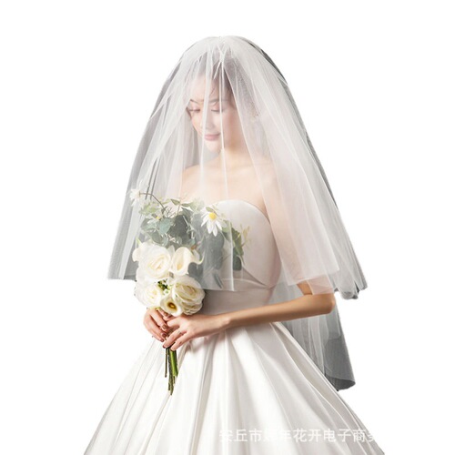New white bridal veil covering the face, multi-layer short Korean style plain veil wedding dress photo studio photo shoot veil puffy style