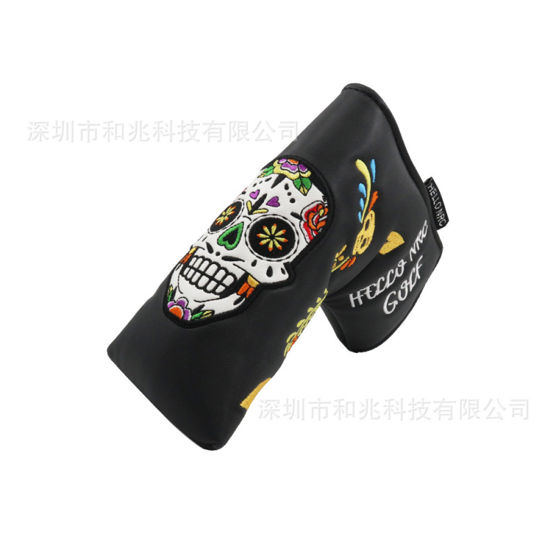 高尔夫推杆套L型可爱卡通刺绣 一字型PU防水磁吸魔术贴直条球杆套|undefined