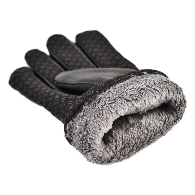 Motorcycle gloves men's winter fleece-lined thick warm windproof cold-proof non-slip PU leather outdoor riding large cotton gloves