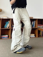 白菜coke小衆サイドボタンデザインゆるい工装パンツ高級感カジュアルパンツ垂直感ストレートパンツ男