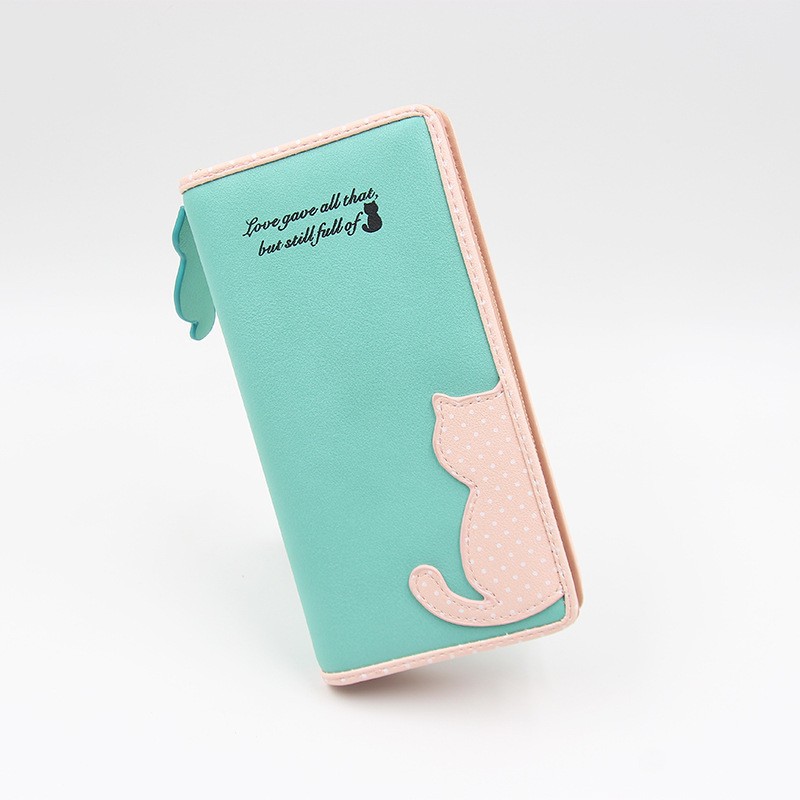 Billetera corta de estilo coreano de las mujeres de dibujos animados lindo medio borde gato cremallera pequeña cartera plegable estudiante monedero de la moneda de la mano de las mujeres