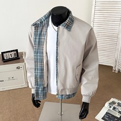 假两件格纹衬衫拼接工装夹克男款cleanfit美式翻领外套飞行员上衣
