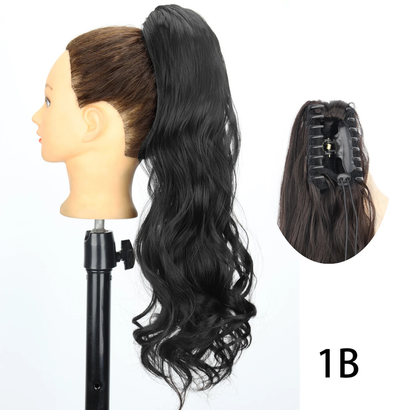 24inch ロングカーリーポニーテール高温繊維女性ビッグウェーブカーリーヘアグリップクリップポニーテールエクステンション|undefined