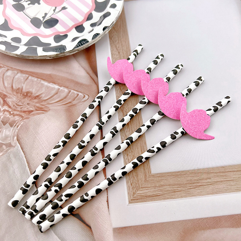 Spot sombrero de copa rosa pajita de papel desechable degradable fiesta decoración creativa jugo pajita a juego